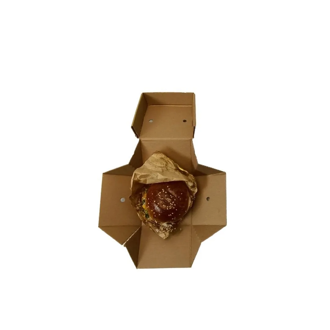 12,5x12,5x10 cm Tepsi Tipi Hamburger Kutusu – Esmer – 50'li Paket