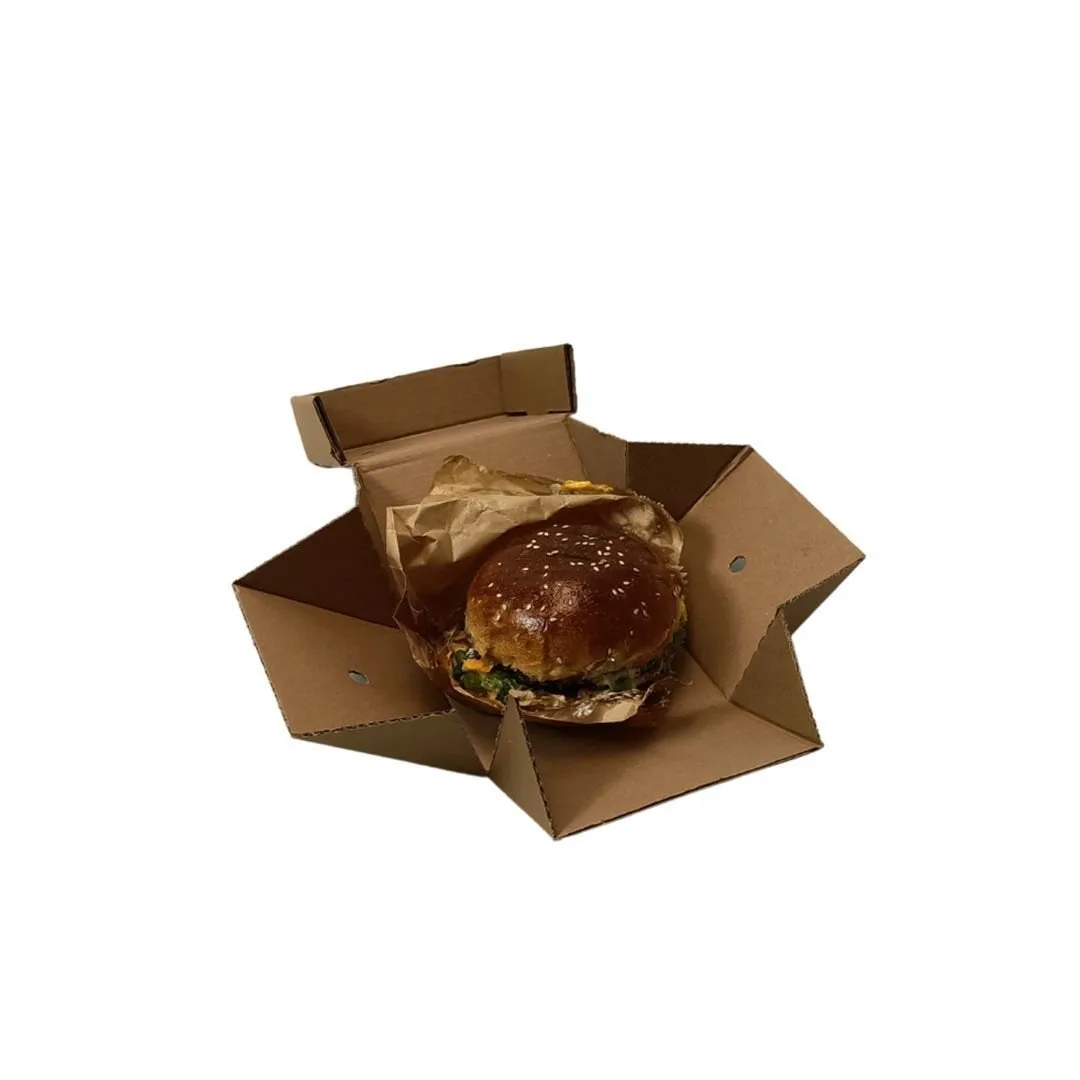12,5x12,5x10 cm Tepsi Tipi Hamburger Kutusu – Esmer – 50'li Paket