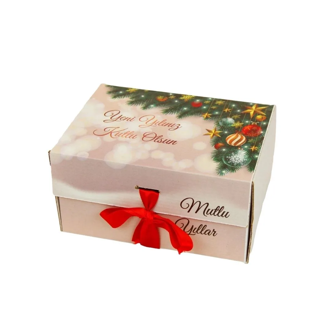 Kurdeleli Yeni Yıl Hediye Kutusu 15,5x15x10 cm – 10'lu Paket