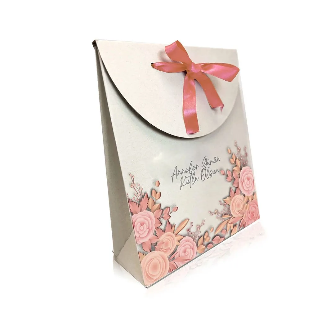 Pembe Kurdeleli Anneler Günü Hediye Paketi 30x10x35 cm – 1 Adet