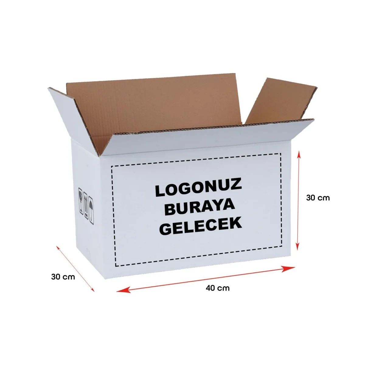 Baskılı E-Ticaret Kargo Kolisi – Beyaz – 40x30x30 cm – 10'lu Paket