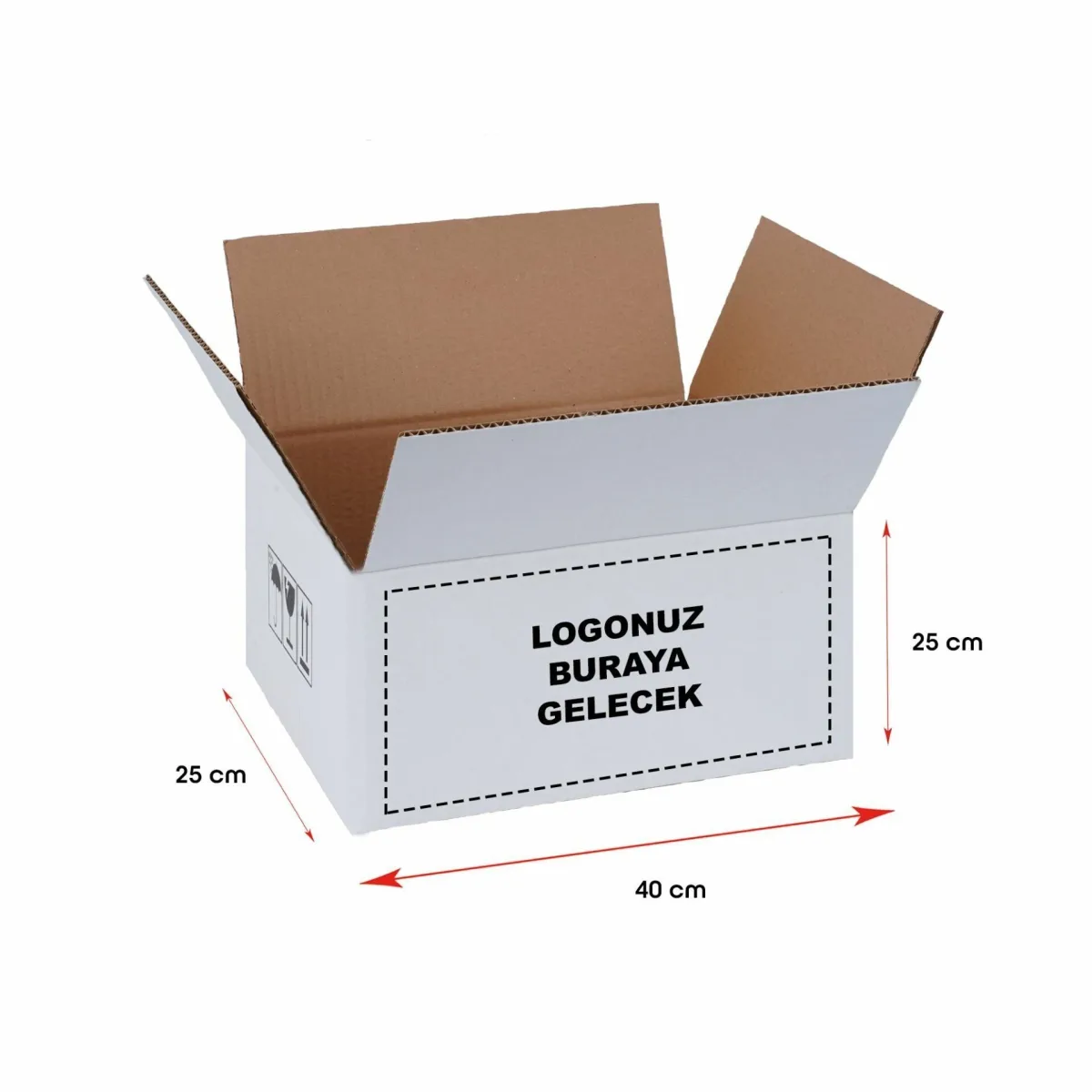 Baskılı Ekonomik Kargo Kolisi – Beyaz – 40x25x25 cm – 10'lu Paket
