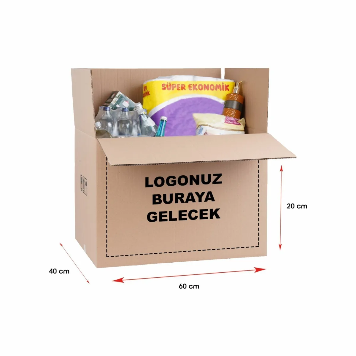 Baskılı Taşıma Kolisi – Esmer – 60x40x20 cm – 20'li Paket