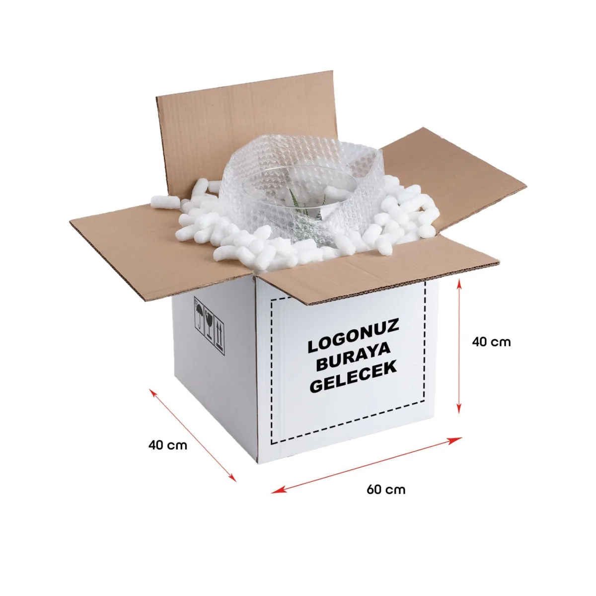 Baskılı Taşıma Kolisi – Beyaz – 60x40x40 cm – 20'li Paket