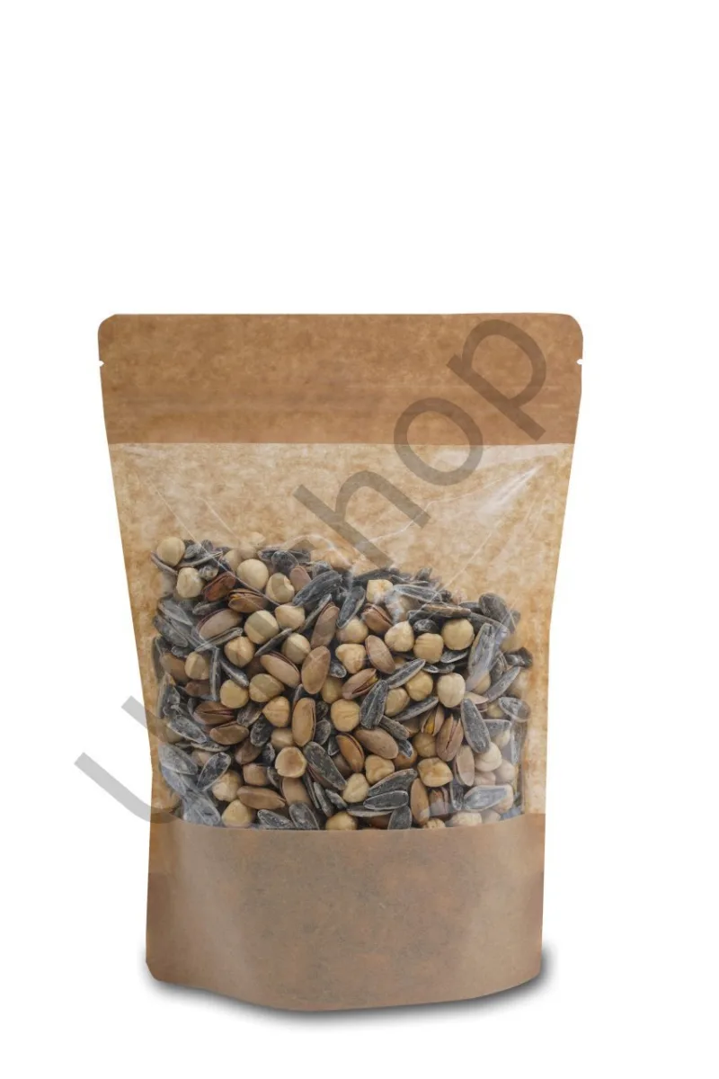 13x22,5+3,5 cm Geniş Pencereli Kraft Doypack – 500'lü Paket
