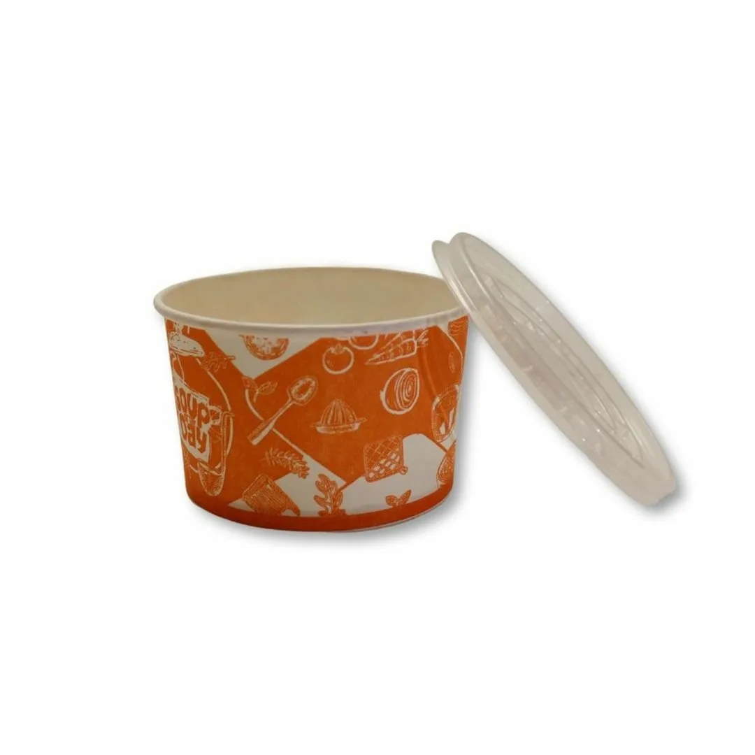 Kapaklı Karton Çorba Kasesi 16 oz – 50'li Paket