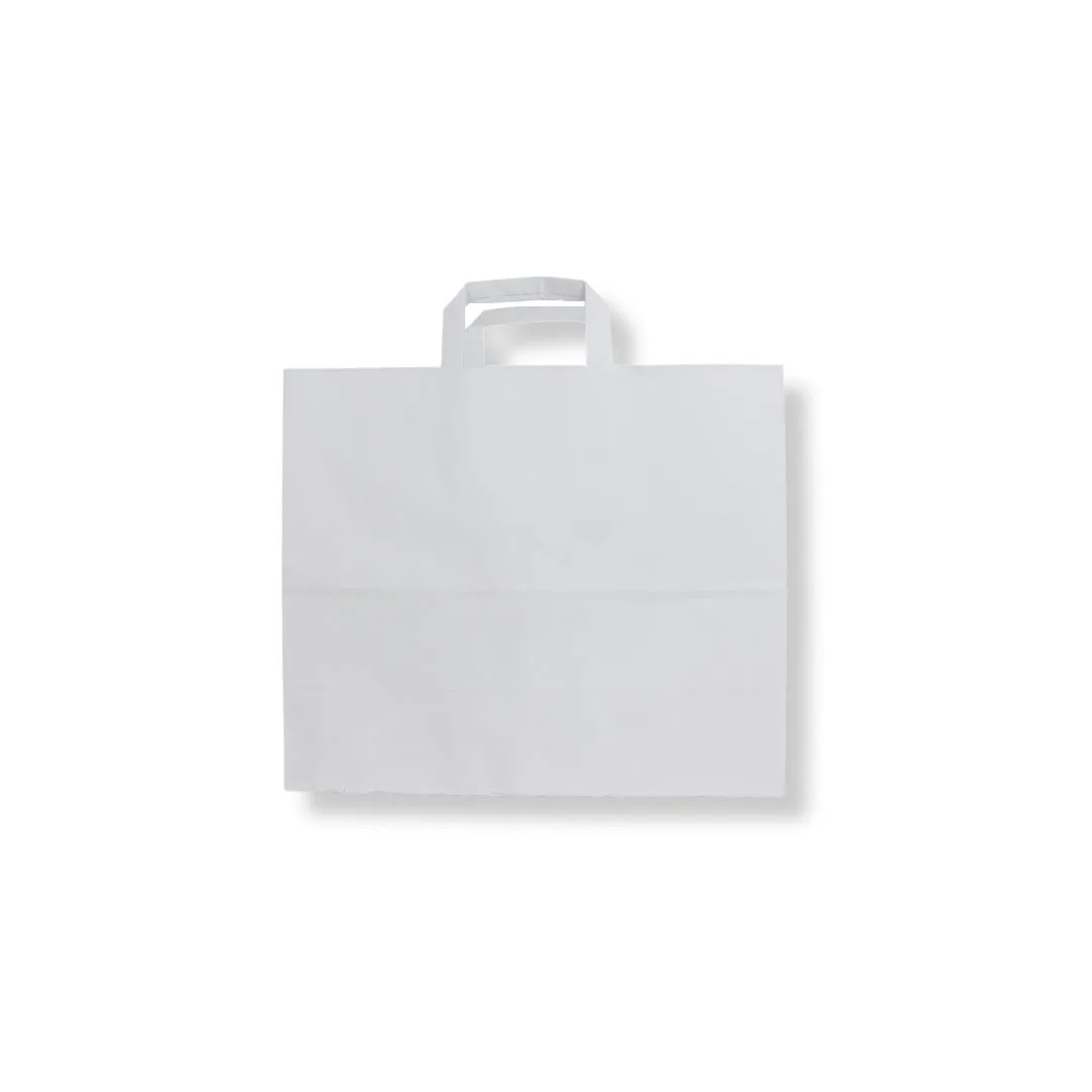 38x32x16 cm Düz Saplı Kağıt Çanta – Beyaz – 100'lü Paket
