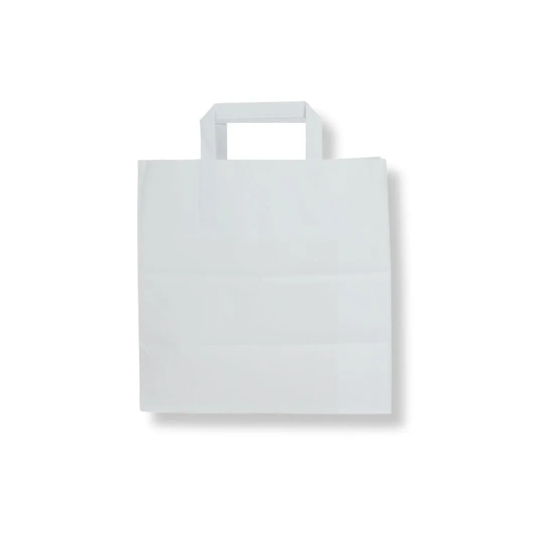 22x28x10 cm Düz Saplı Kağıt Çanta – Beyaz – 100'lü Paket