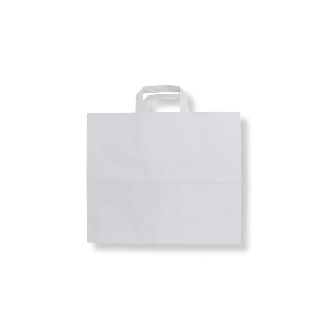 25x28x14 cm Düz Saplı Kağıt Çanta – Beyaz – 100'lü Paket