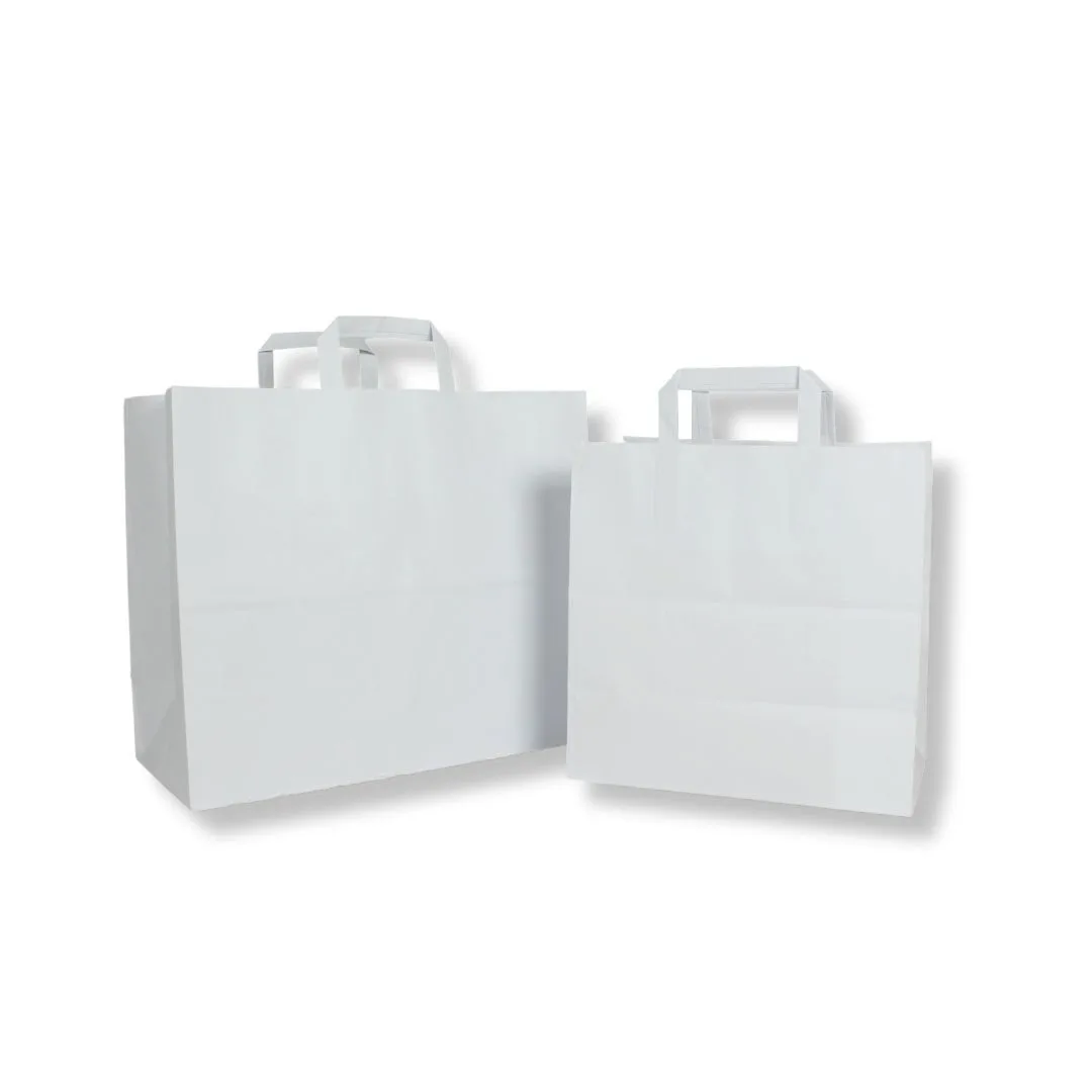 32x28x16 cm Düz Saplı Kağıt Çanta – Beyaz – 100'lü Paket