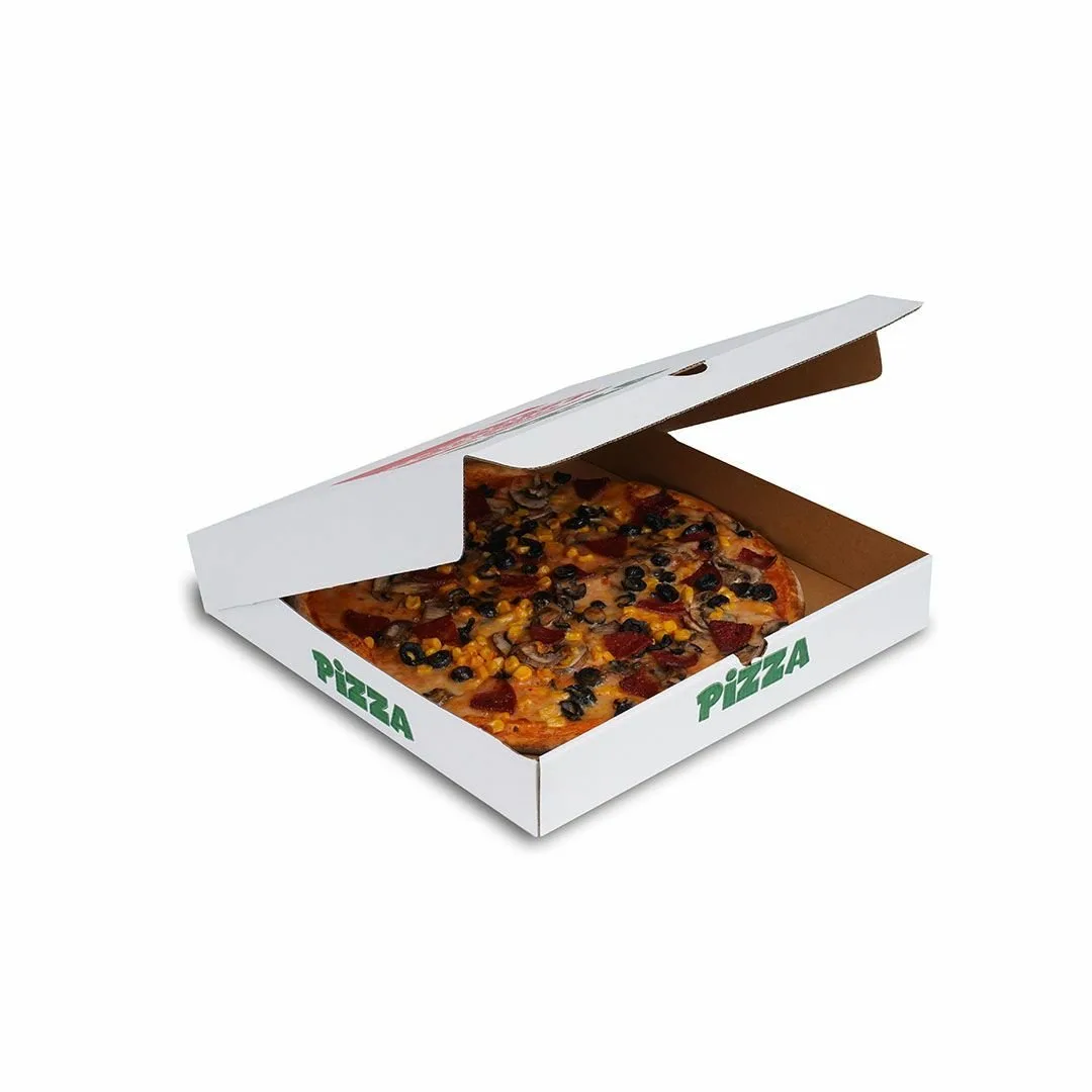 23,5x23,5x3 cm Baskılı Pizza Kutusu – Beyaz – 100'lü Paket
