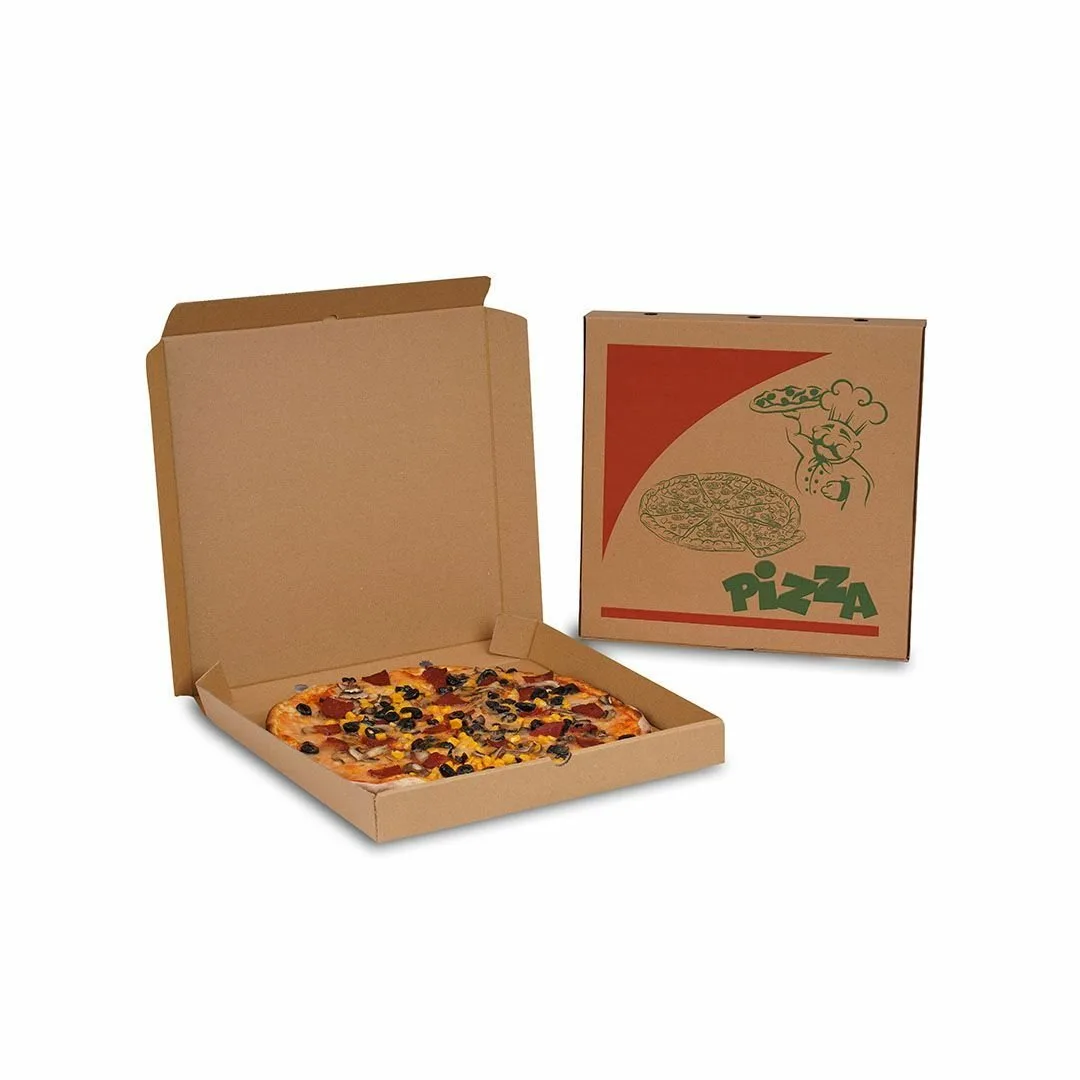 28x28x4,5 cm Baskılı Pizza Kutusu – Esmer – 100'lü Paket