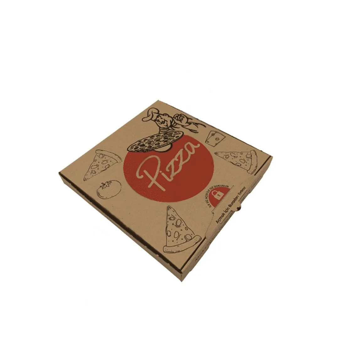 28x28x4 cm Kilitli Baskılı Pizza Kutusu – 100'lü Paket