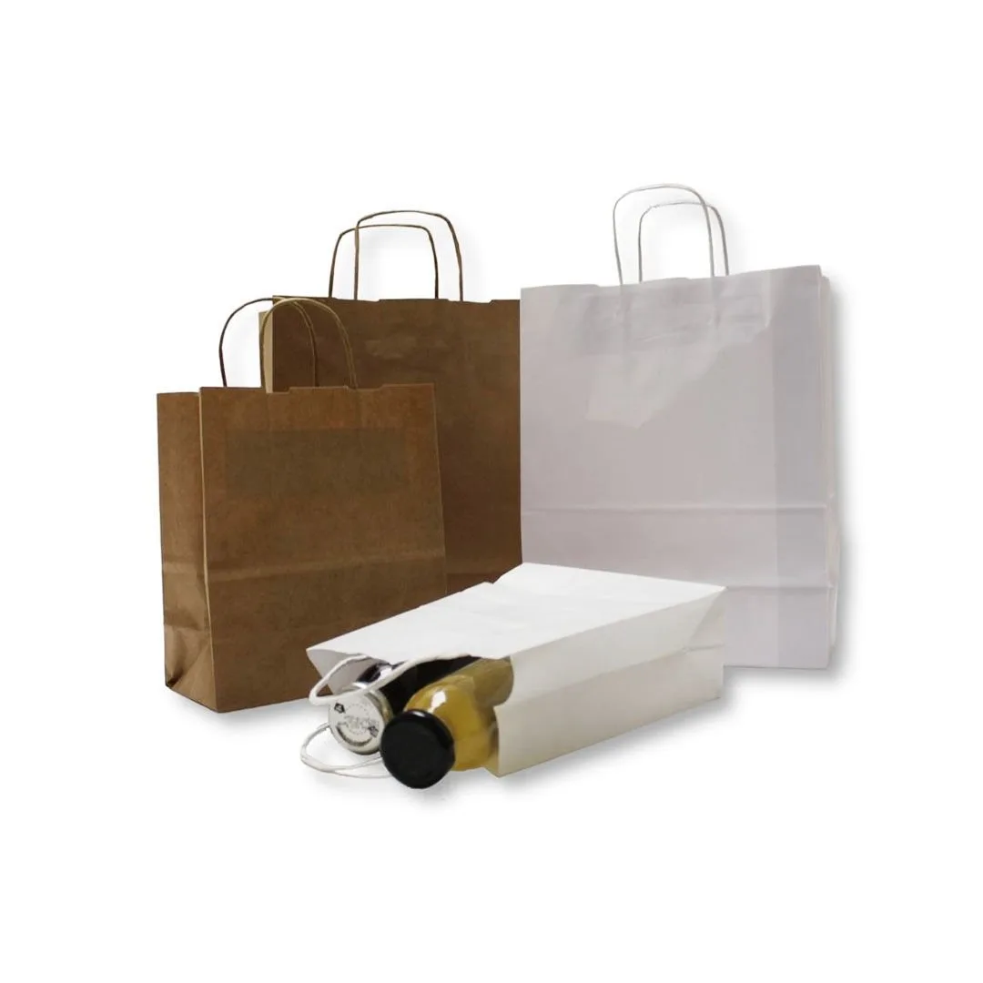 32x41+12 cm Burgu Saplı Kağıt Çanta – Beyaz – 50'li Paket