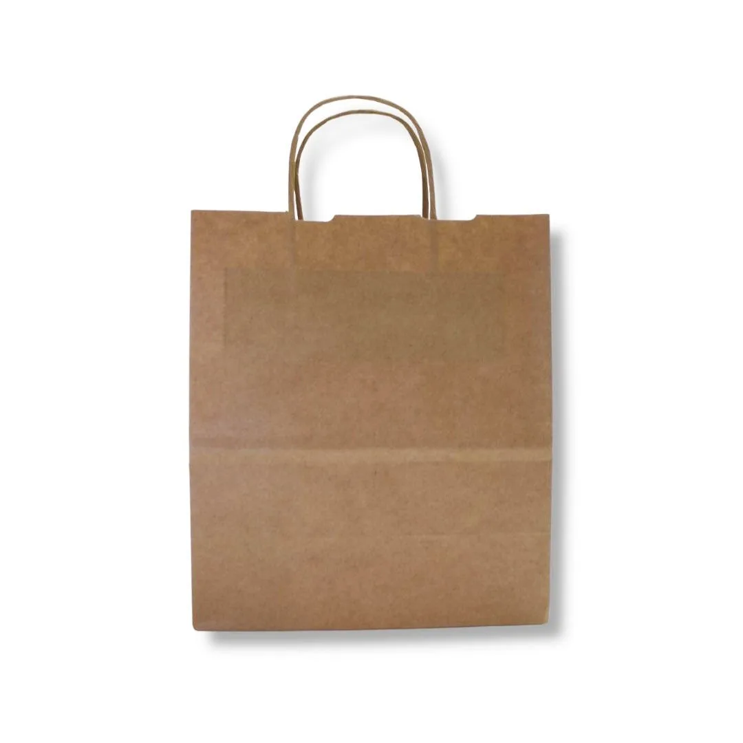 33x33+20 cm Burgu Saplı Kağıt Çanta – Esmer – 50'li Paket