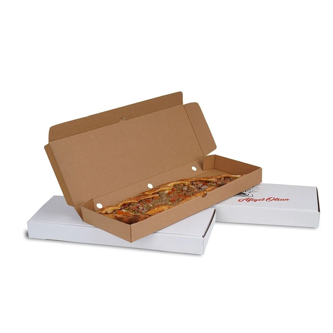 32x15x4 cm Baskılı Pide Kutusu – Beyaz – 100'lü Paket