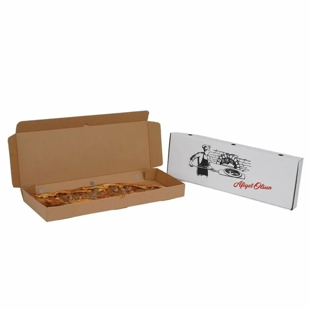42x15x4 cm Baskılı Pide Kutusu – Beyaz – 100'lü Paket