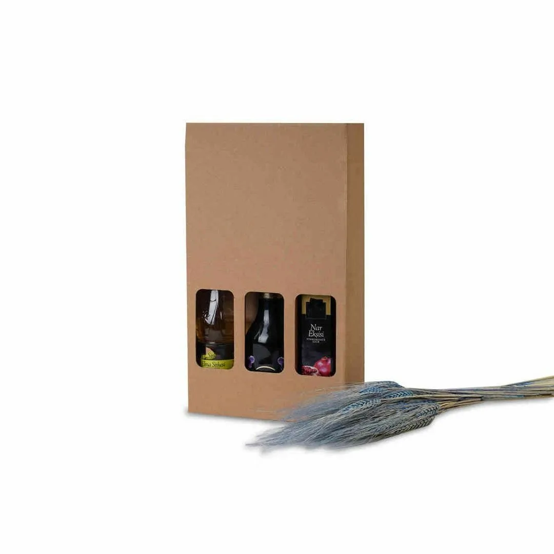 23,5x8x35,3 cm 3'lü Şişe Kutusu – Esmer – 25'li Paket